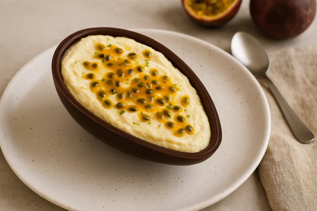 Ovo de Colher com Mousse de Maracujá e Chocolate 70% – A Sobremesa Saudável e Sofisticada da Sua Páscoa