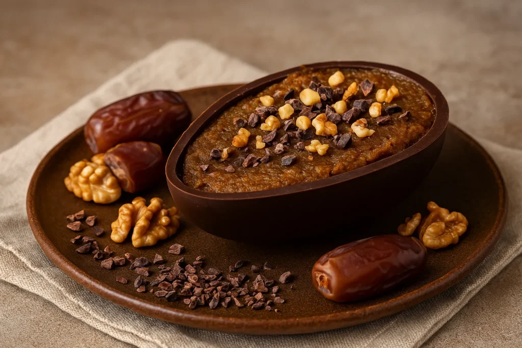 Ovo de Páscoa Vegano com Pasta de Tâmara e Nozes – Doce Saudável, Natural e Cheio de Significado