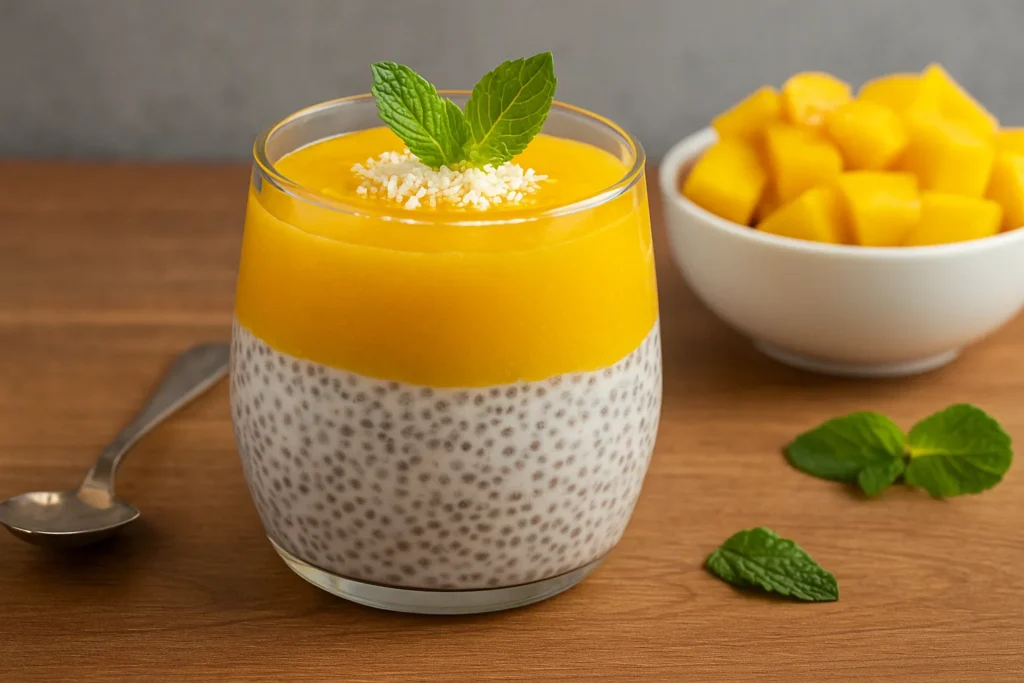 Pudim de Chia com Manga e Coco Ralado – Sobremesa Fit, Refrescante e Rica em Fibras