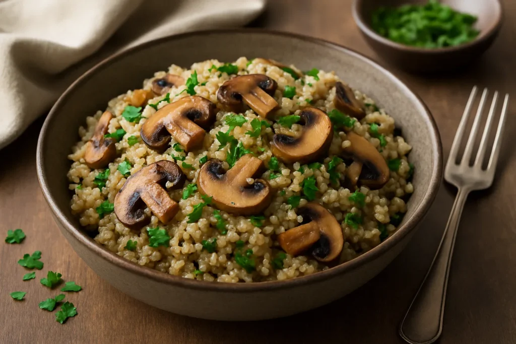 Risoto de Quinoa com Cogumelos – Refeição Low Carb, Vegana e Super Saborosa