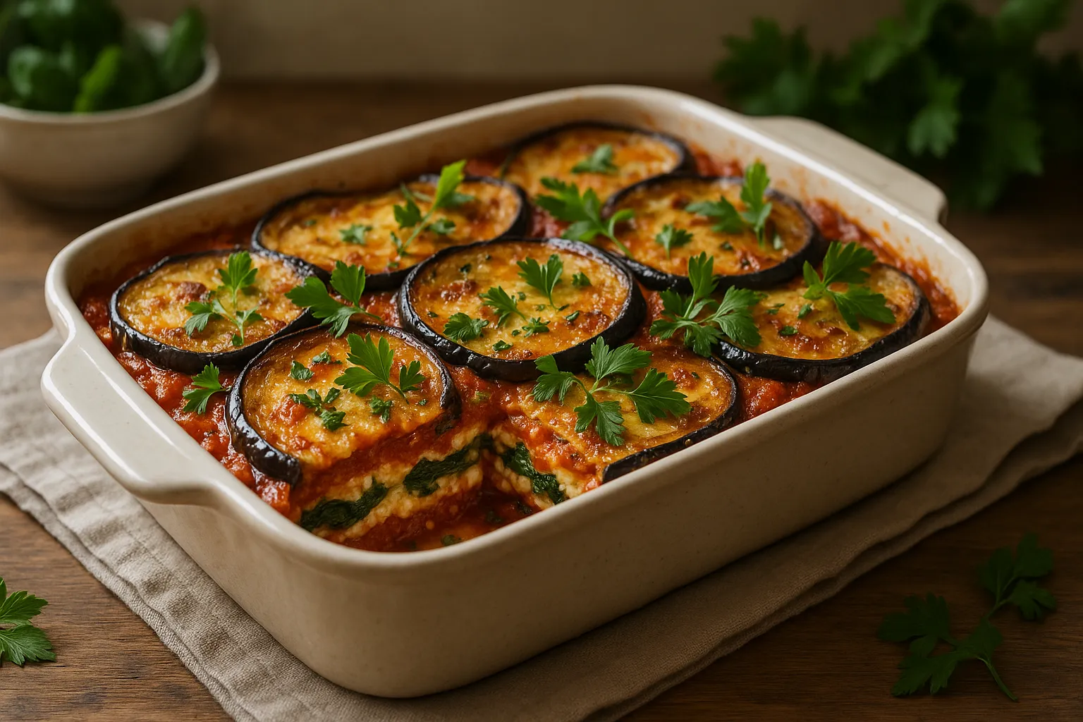 🍆🧀 Lasanha de Berinjela com Ricota e Espinafre