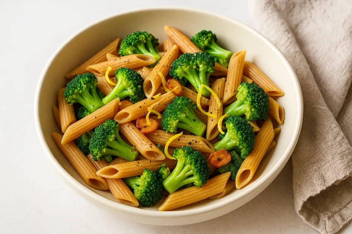 🍝 Macarrão de Grão-de-bico com Brócolis ao Alho e Óleo de Coco – Leve, Funcional e Cheio de Sabor