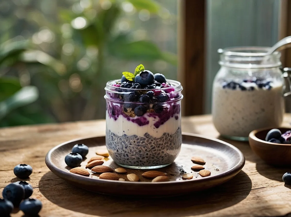 🌱 Pudim de Chia com Leite de Amêndoas e Mirtilos: Leve, Funcional e Cheio de Antioxidantes