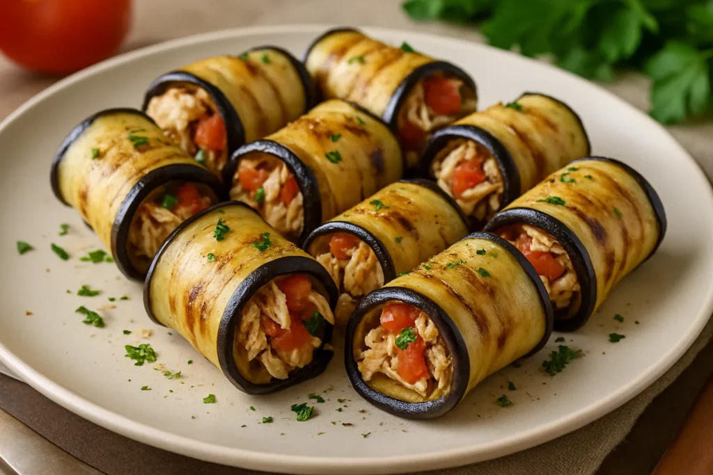 Rolinhos de Berinjela com Frango e Tomate – Leve, Proteico e Cheio de Sabor