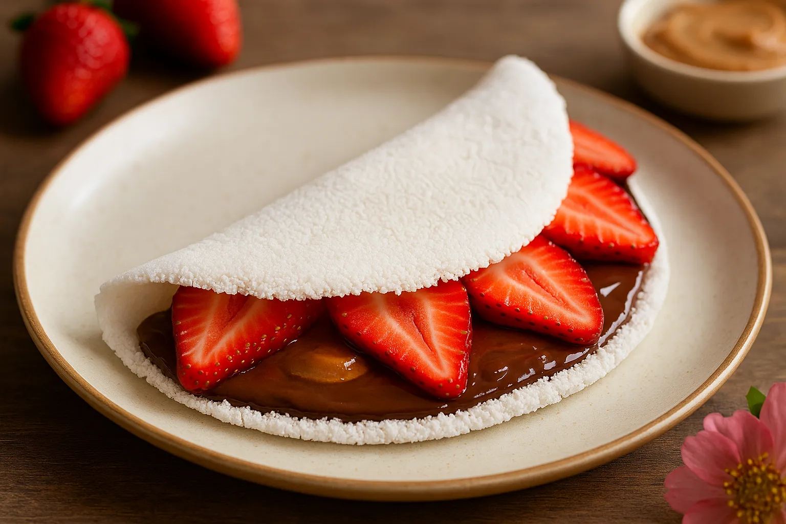 🍓🍫 Tapioca Recheada com Chocolate e Morango – Versão Fitness