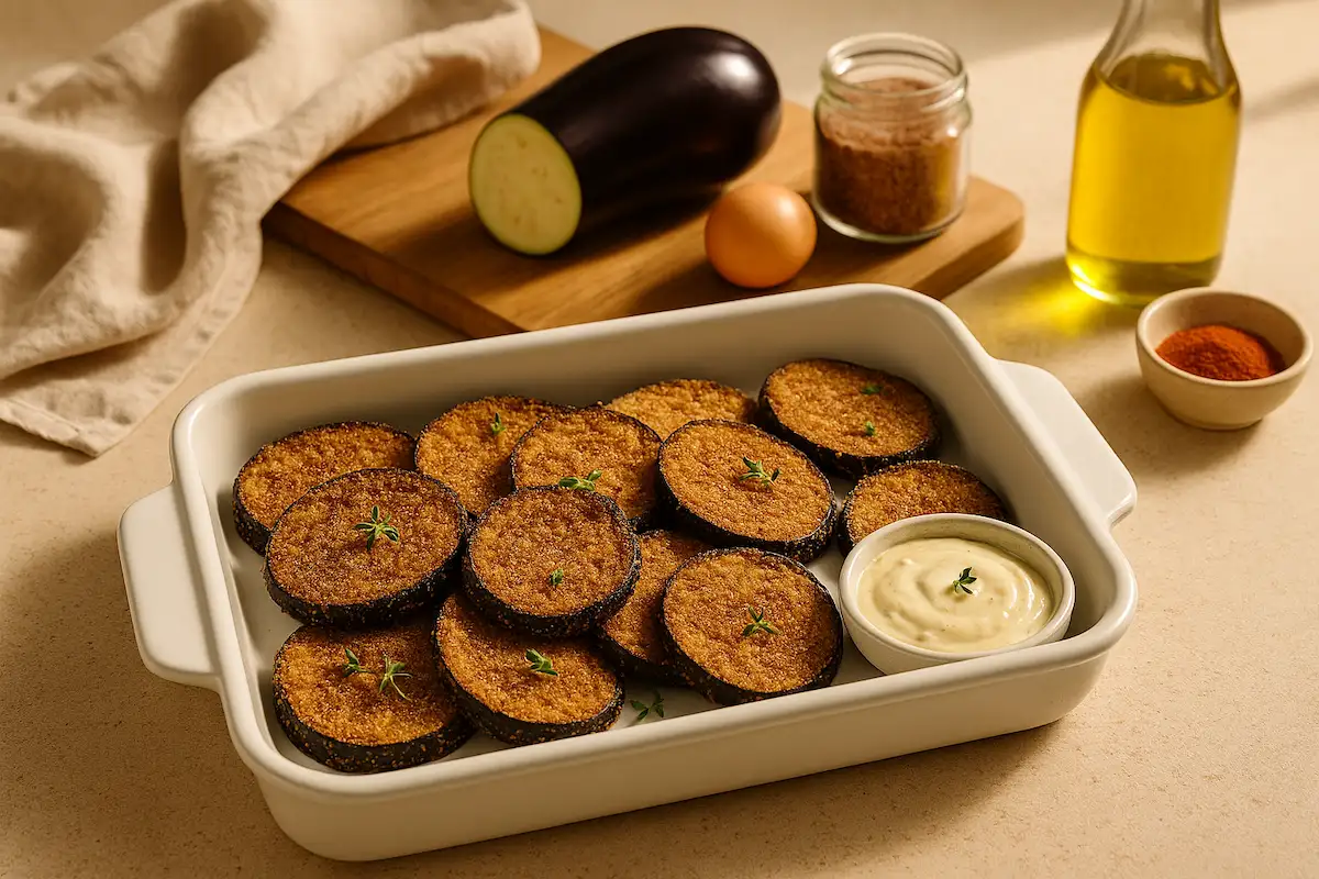 Berinjela à Milanesa Fit com Farinha de Linhaça