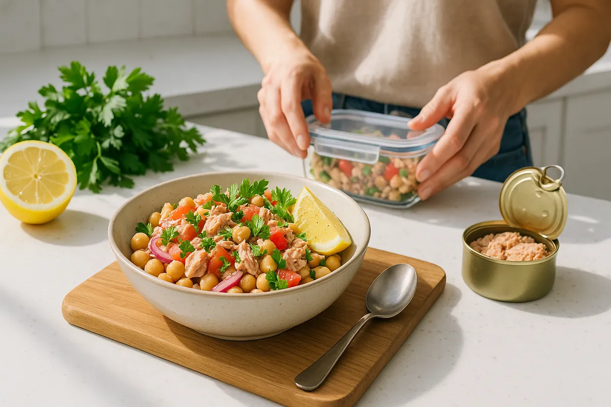 🥗 Essa Salada de Grão-de-Bico com Atum Fica Pronta em 6 Minutos