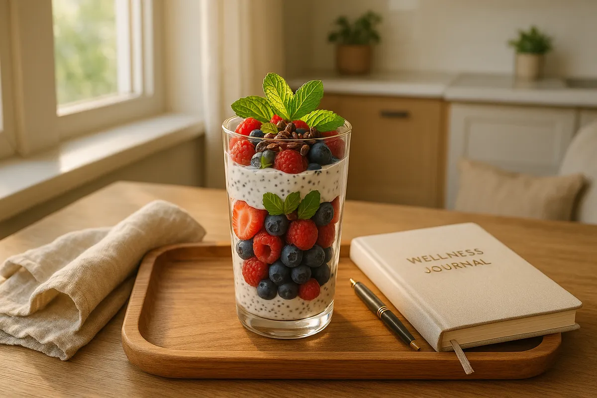 Taça Funcional de Frutas Vermelhas, Creme de Iogurte e Nibs de Cacau