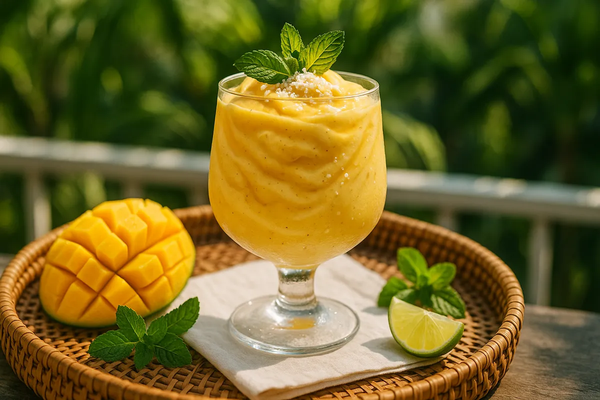 Taça Gelada de Manga Batida com Leite de Coco e Hortelã