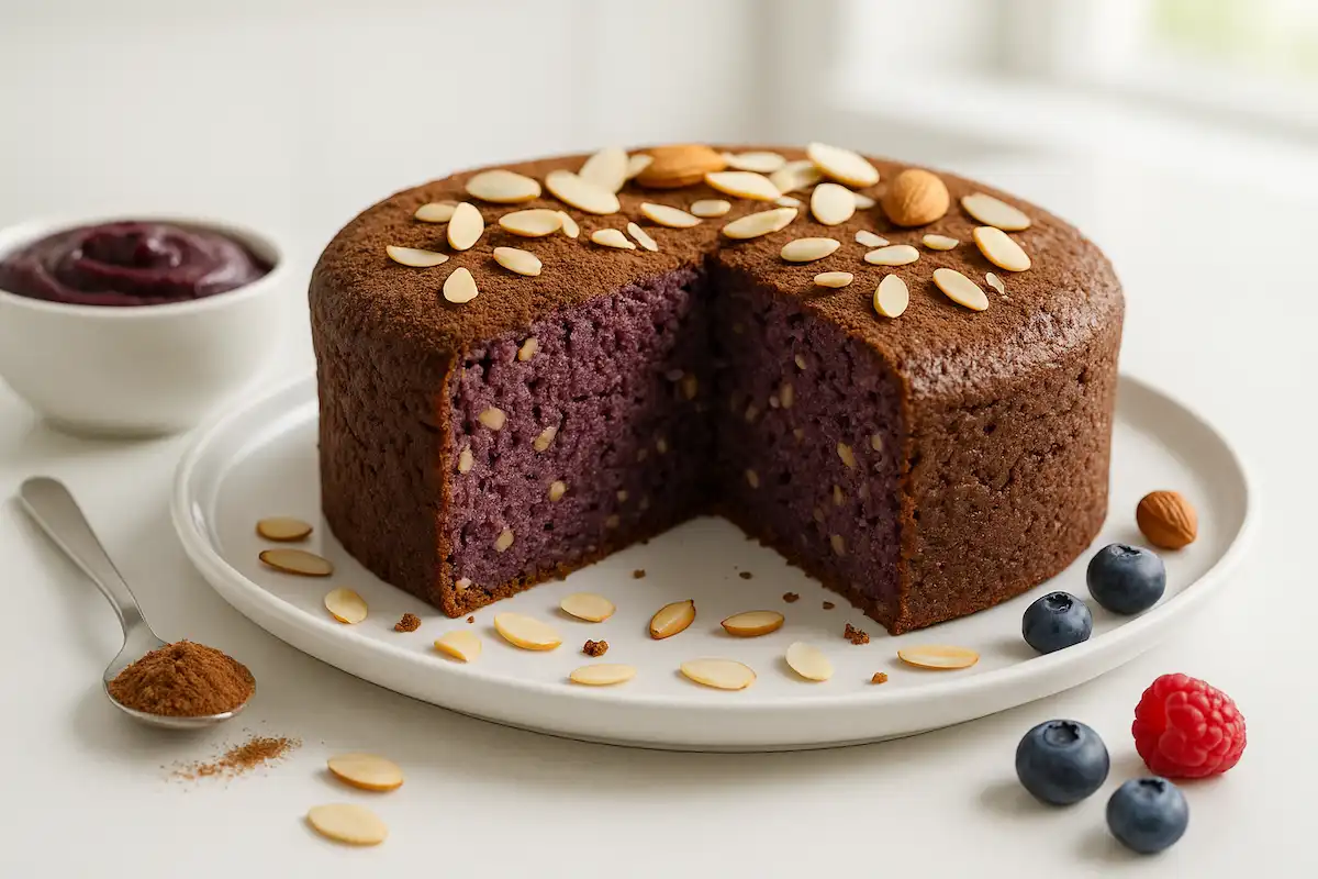 Bolo de Açaí com Cacau e Amêndoas