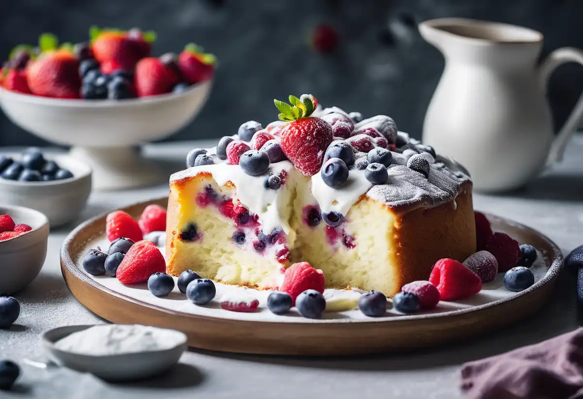 Bolo de Iogurte com Frutas Vermelhas