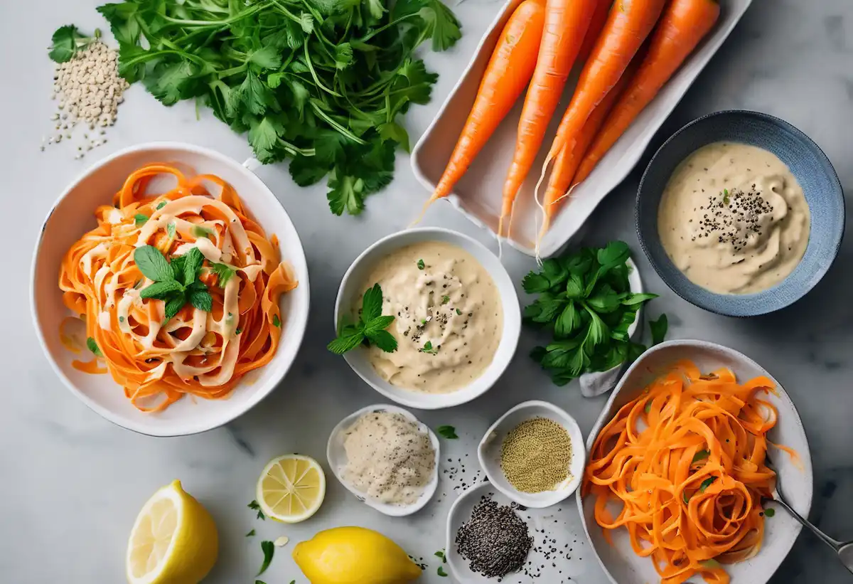 Fettuccine de Cenoura com Molho de Gergelim e Gengibre