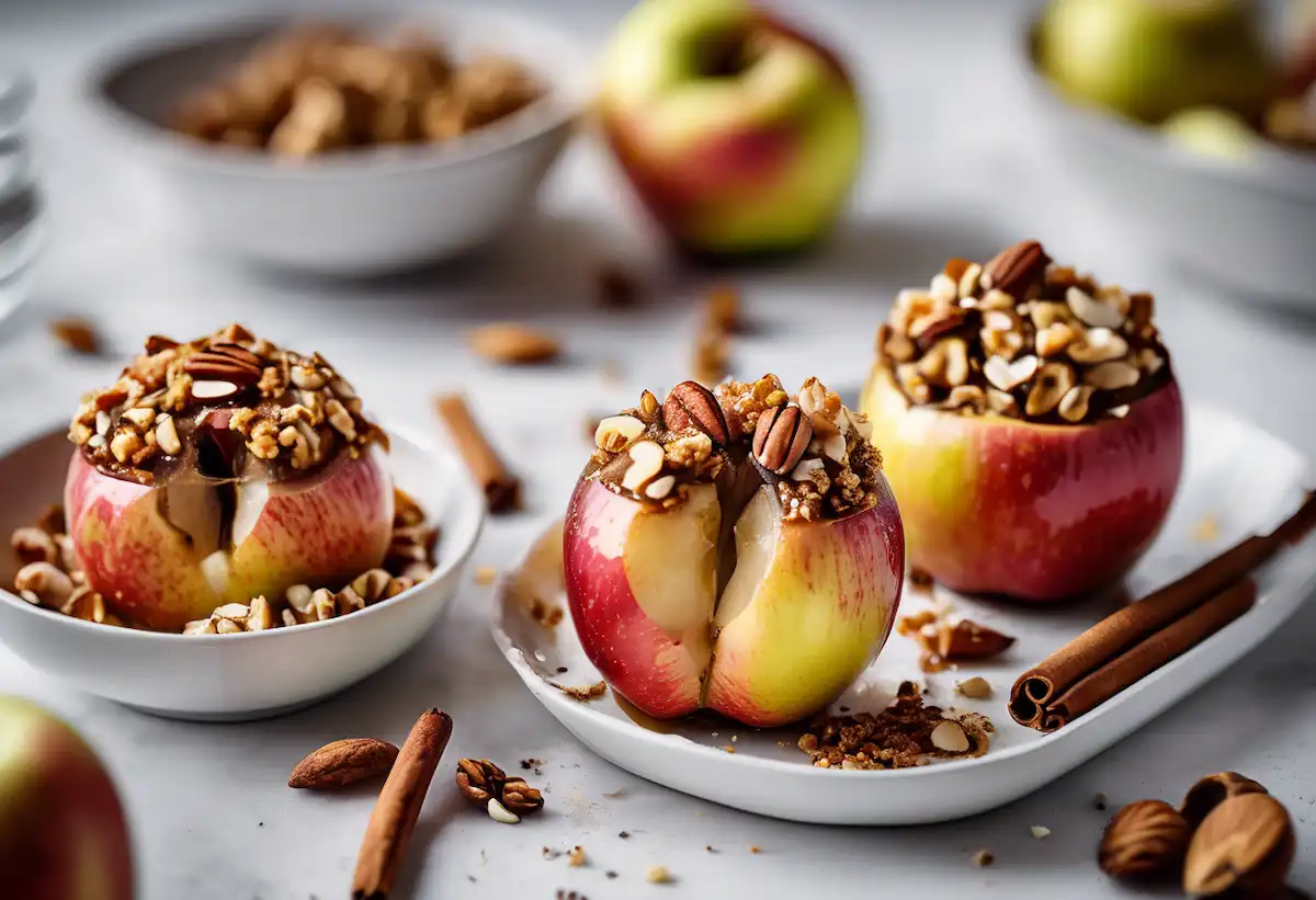 Maçã Assada com Canela e Oleaginosas