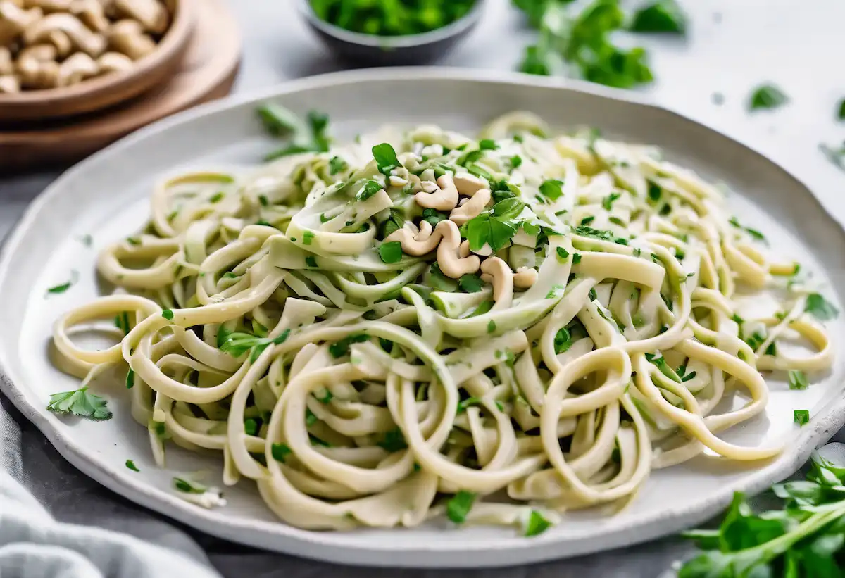 Macarrão de Alho-poró com Molho de Castanhas (100% vegetal)