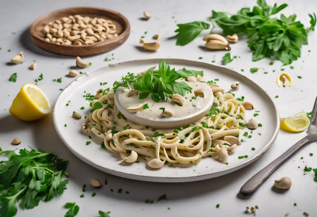 Macarrão de Quinoa com Molho Branco de Castanha-de-Caju