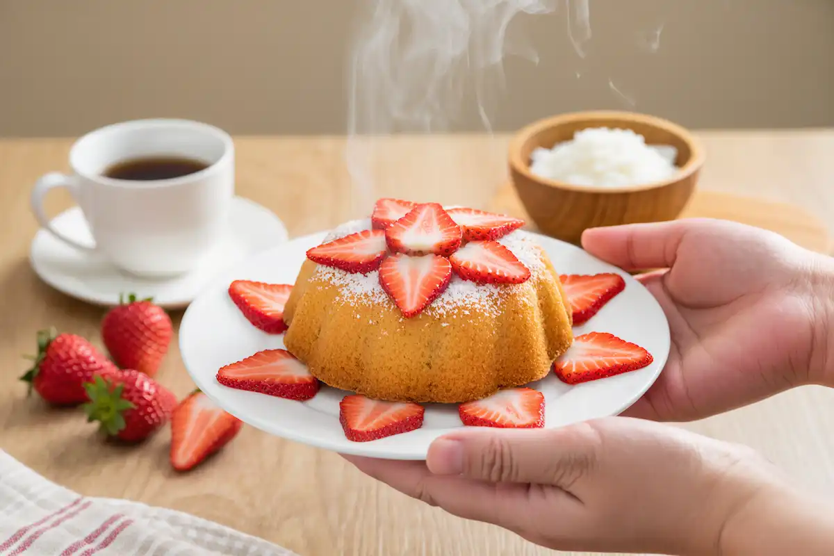 Bolo de Farinha de Coco com Morango e Baunilha