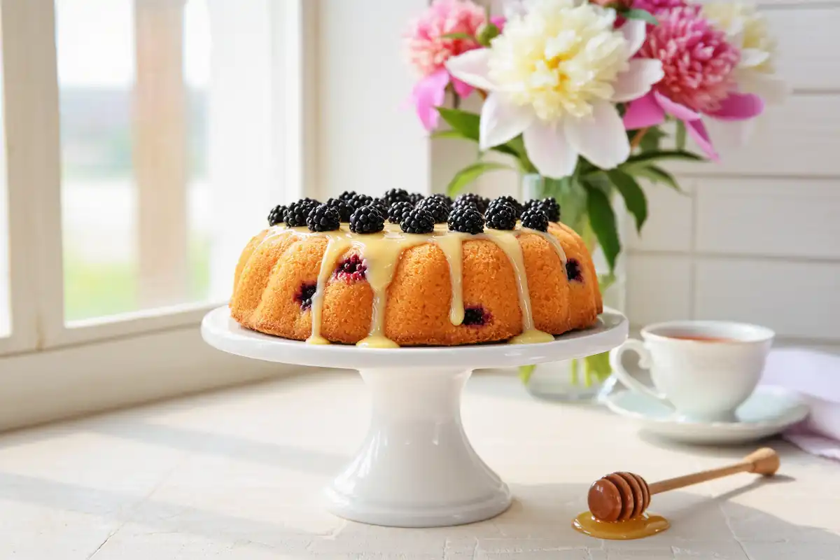 Bolo de Iogurte com Amoras e Mel