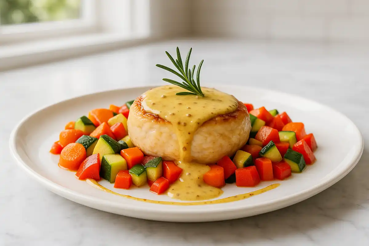 🥂 Medalhão de Frango com Legumes Coloridos e Mostarda de Dijon
