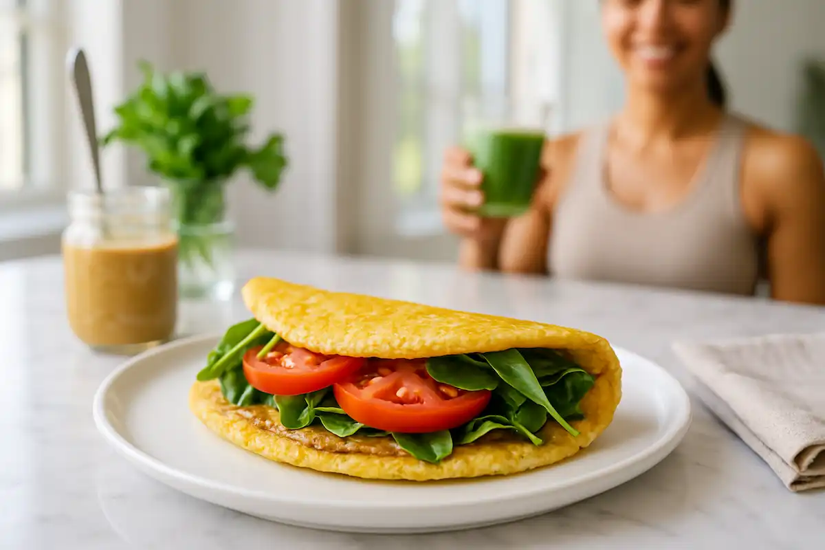 🍳 Sanduíche Fit de Frigideira com Omelete e Pasta de Castanhas: Rápido, Leve e Saboroso
