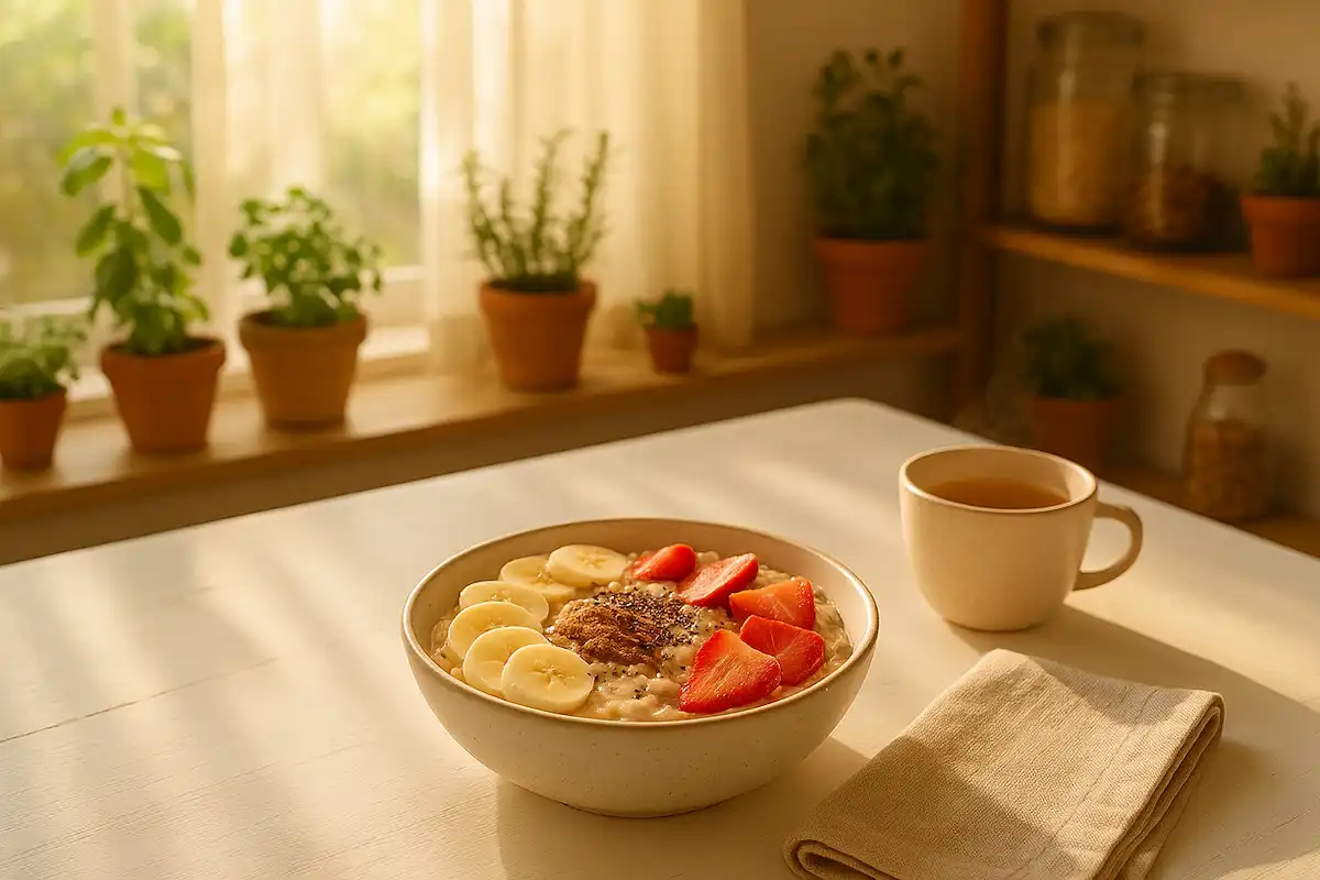 Tigela Nutritiva com Frutas, Cacau e Aveia para um Começo de Dia Especial