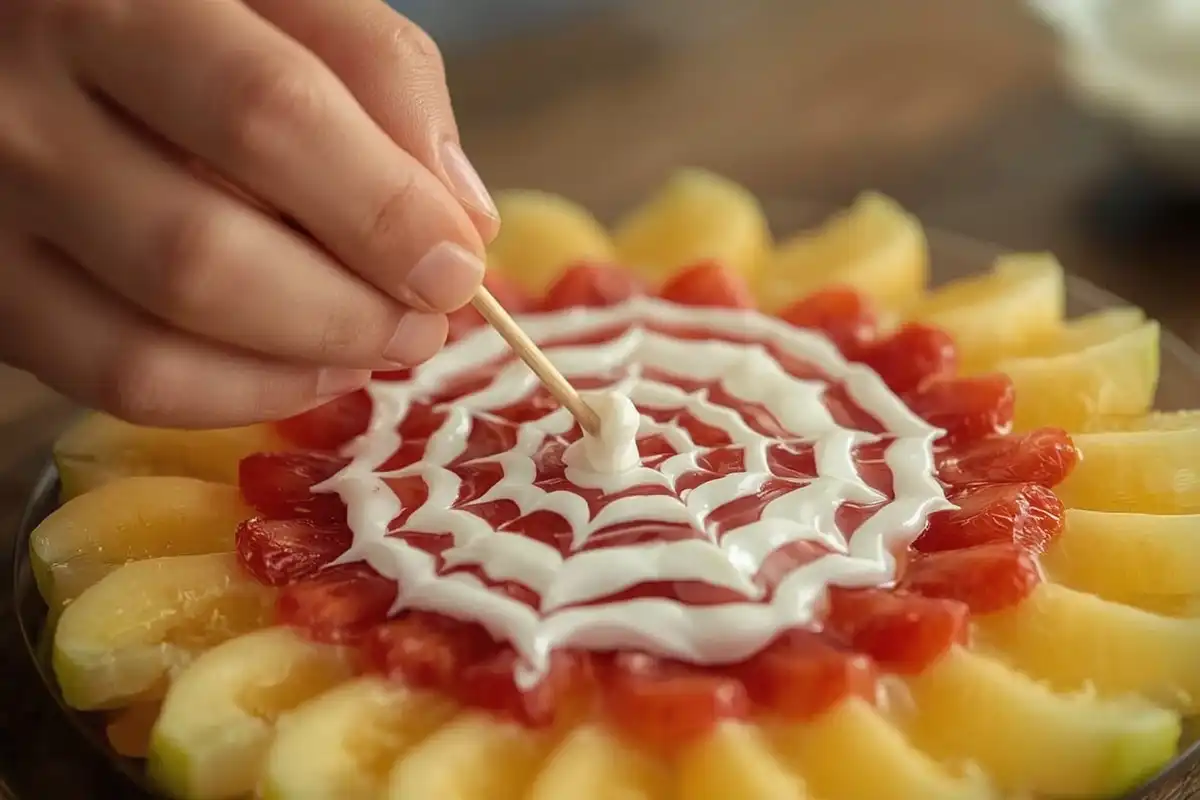 🕸️ A Teia de Aranha Comestível Feita com Iogurte Grego para Decorar Suas Frutas