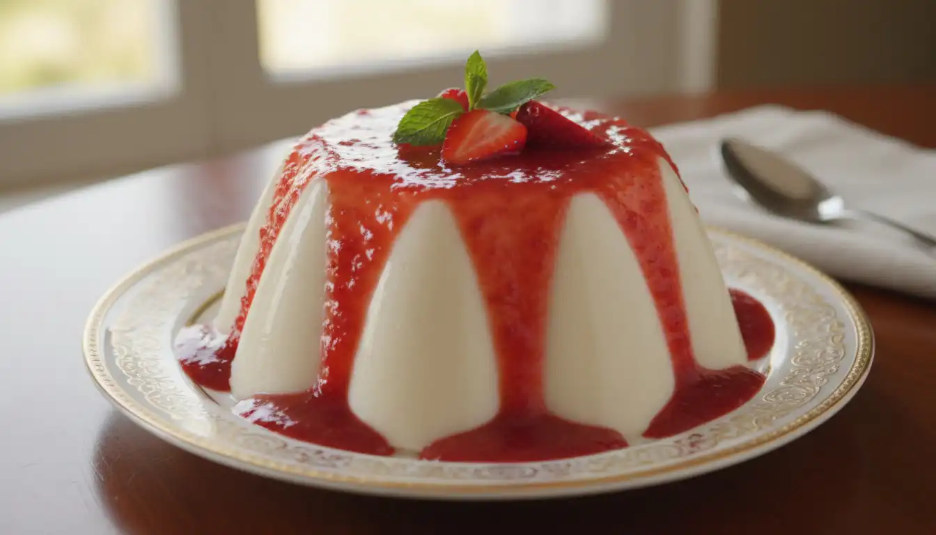 A Receita de Manjar de Coco dos Deuses com Calda de Morango