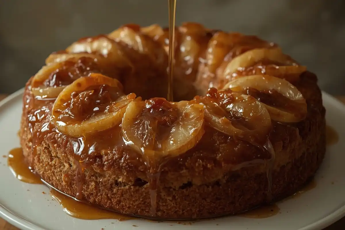 O Bolo de Maçã Invertido com Calda de Caramelo