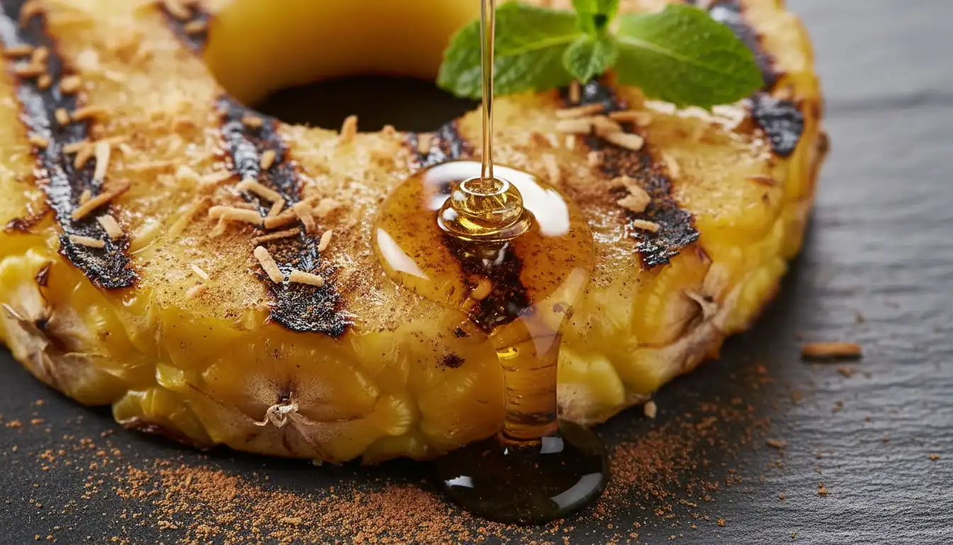 Abacaxi Grelhado com Mel, Canela e Crocante de Coco Fit