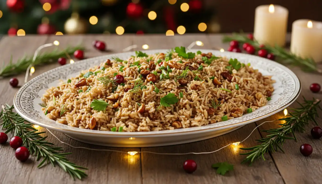 Arroz Integral Natalino com Castanhas Caramelizadas e Ervas Finas