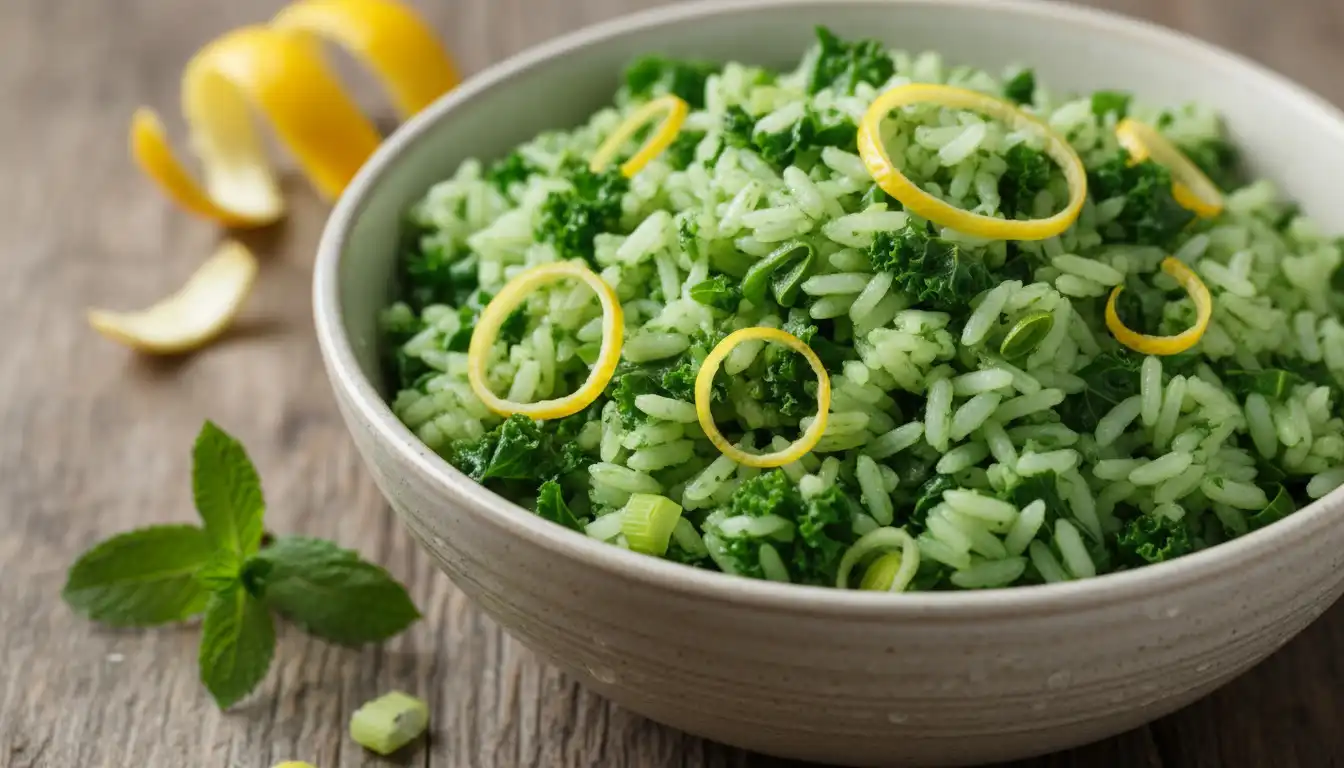 Arroz Verde Funcional com Couve, Alho-Poró e Limão