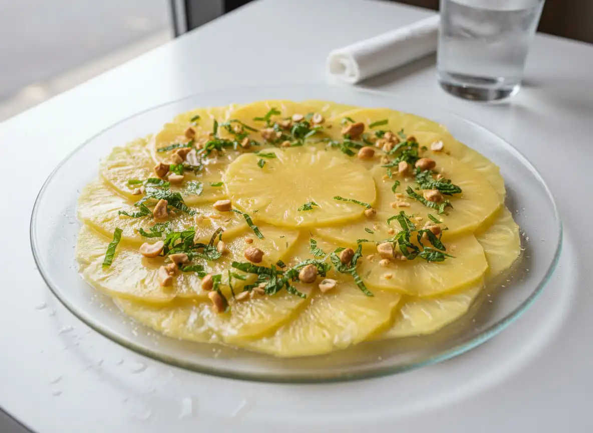 Carpaccio de Abacaxi com Hortelã e Crocante de Castanhas