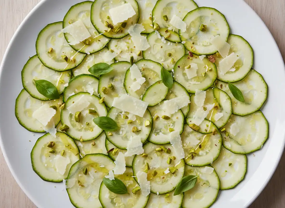 Carpaccio de Abobrinha com Parmesão Light, Limão e Pistache
