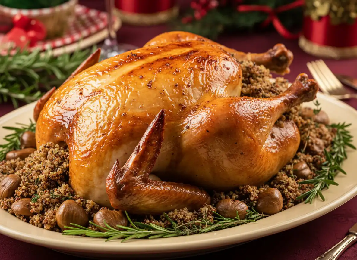 Chester Recheado com Quinoa Dourada, Castanha-do-Pará e Ervas Frescas