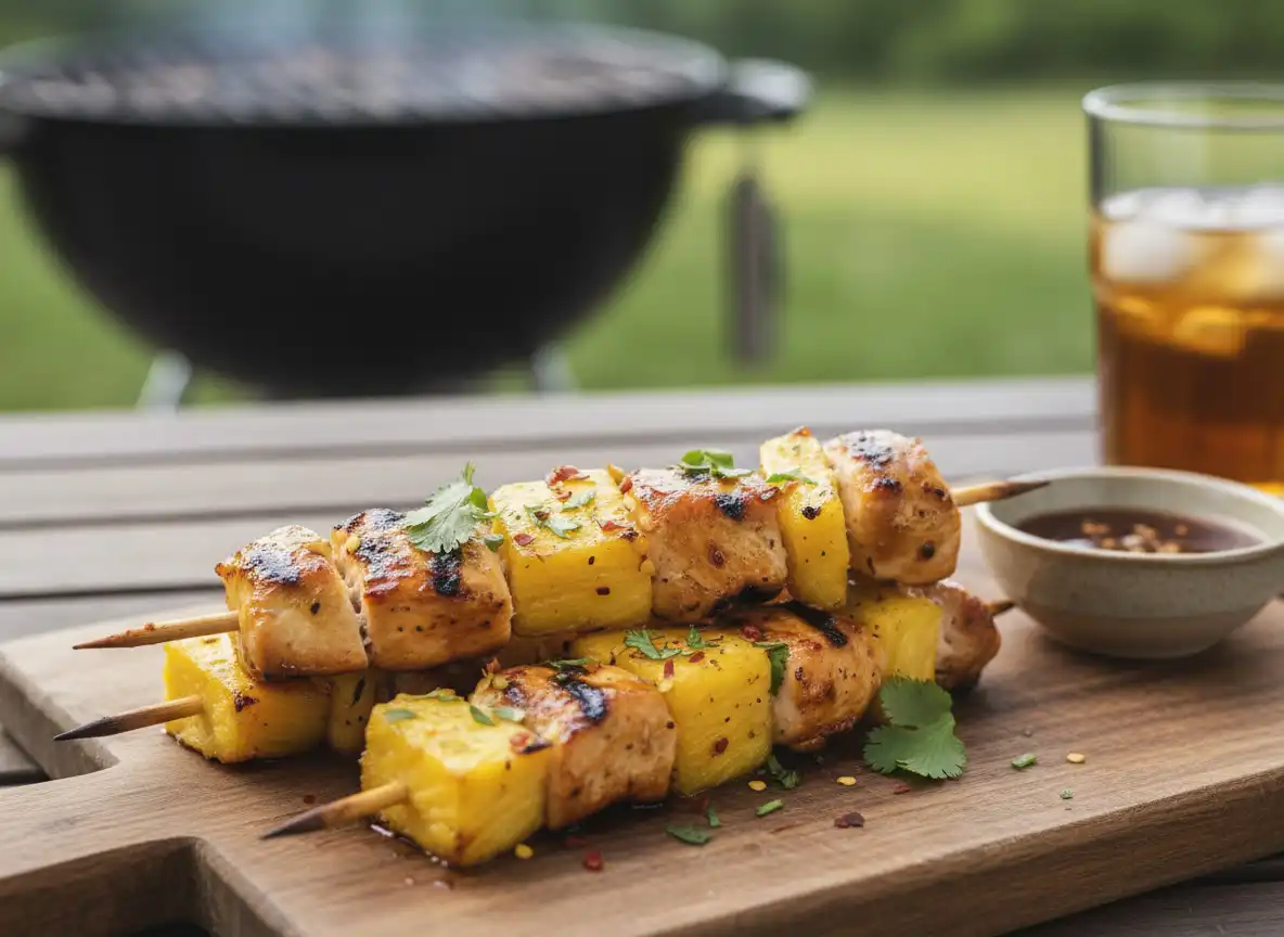Espetinhos de Frango com Abacaxi e Gengibre ao Forno