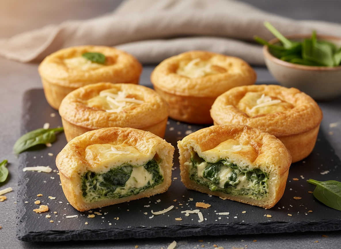 Mini Quiches Fit de Espinafre e Alho Assado