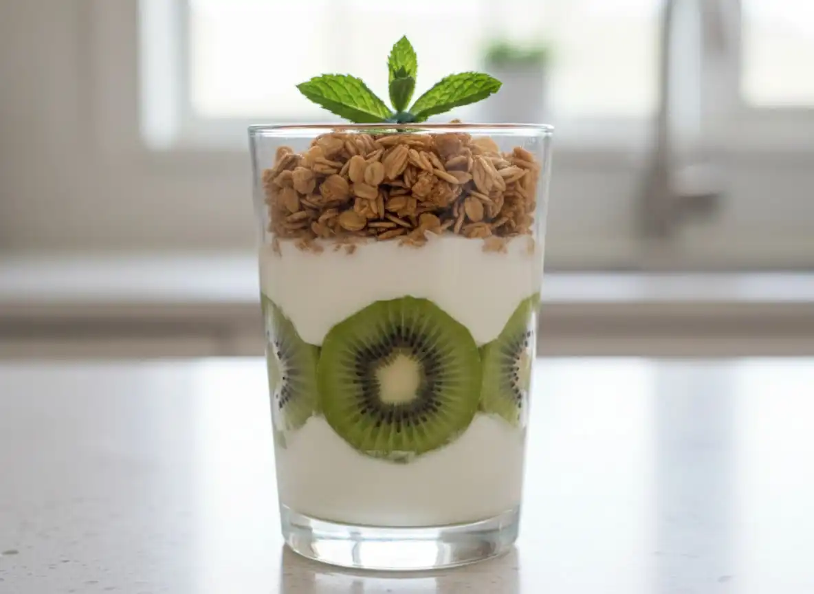 Parfait Funcional de Kiwi, Iogurte Grego e Granola Sem Açúcar