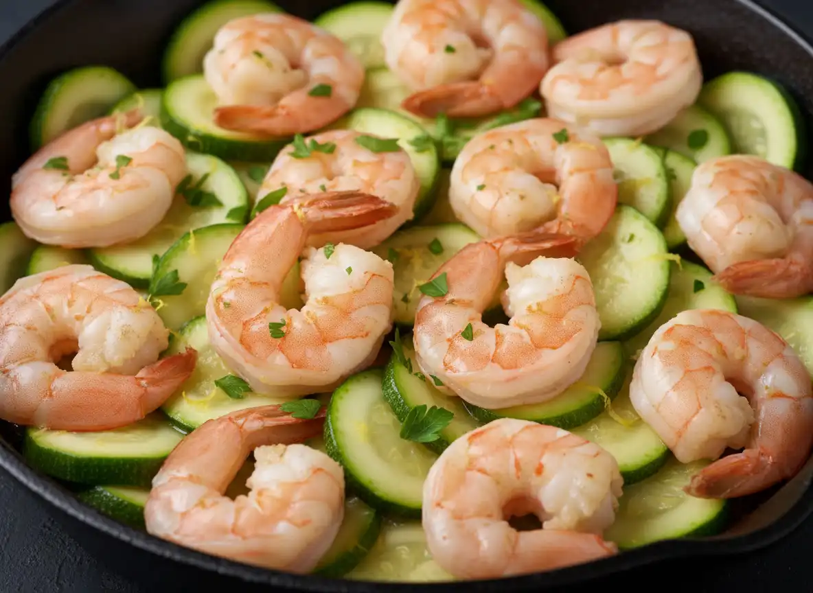 Refogado de Camarão Light com Abobrinha, Limão e Alho