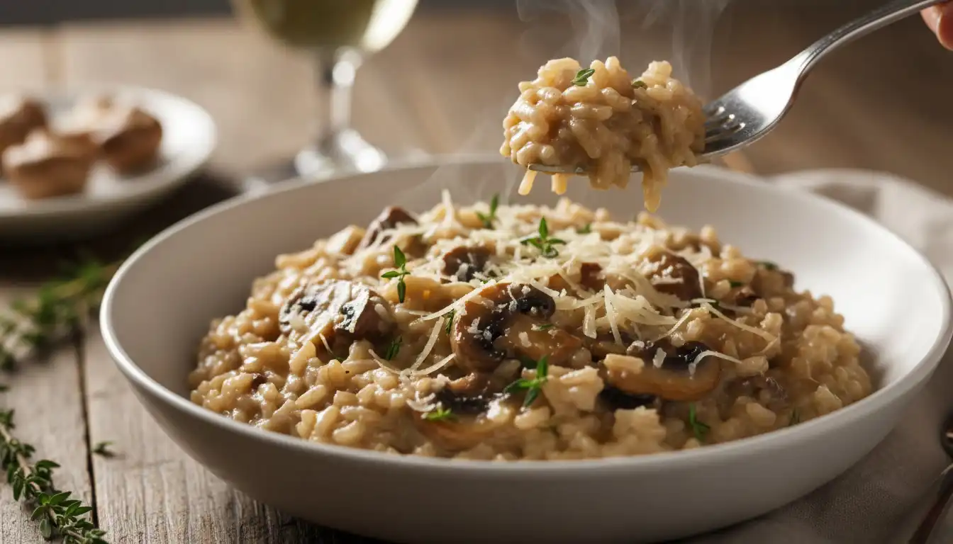 Risoto Integral de Cogumelos com Tomilho e Parmesão Light