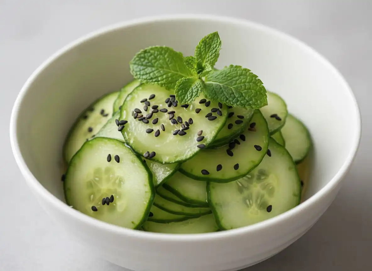 Saladinha Refrescante de Pepino Japonês com Gergelim Preto e Limão