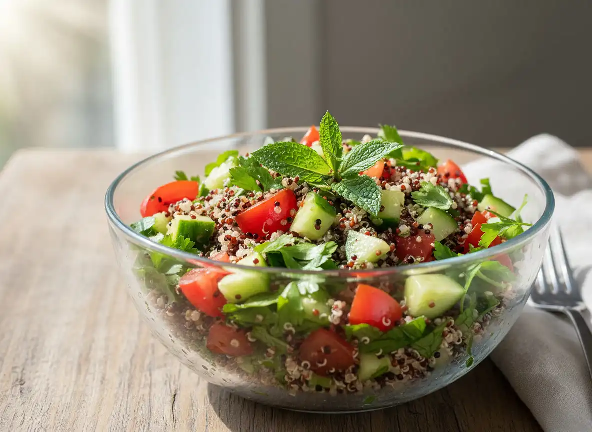 Tabule Detox de Quinoa com Pepino, Hortelã e Limão Siciliano