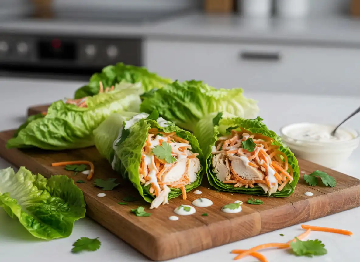 Wrap Verde de Alface com Frango Desfiado e Molho de Iogurte Light